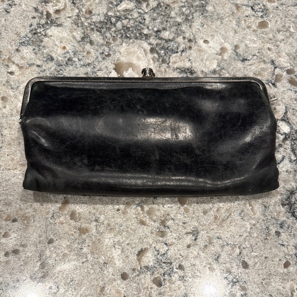 HOBO Black Leather Wallet with Silver Accents